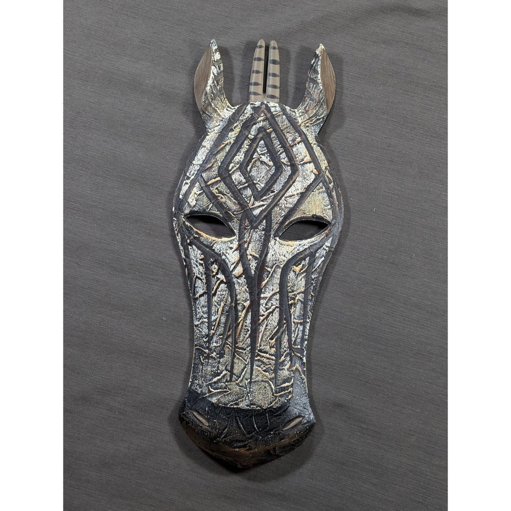 Zebra Face Mask Wall Decor Handcrafted Tribal Art African Inspired 21" Tall